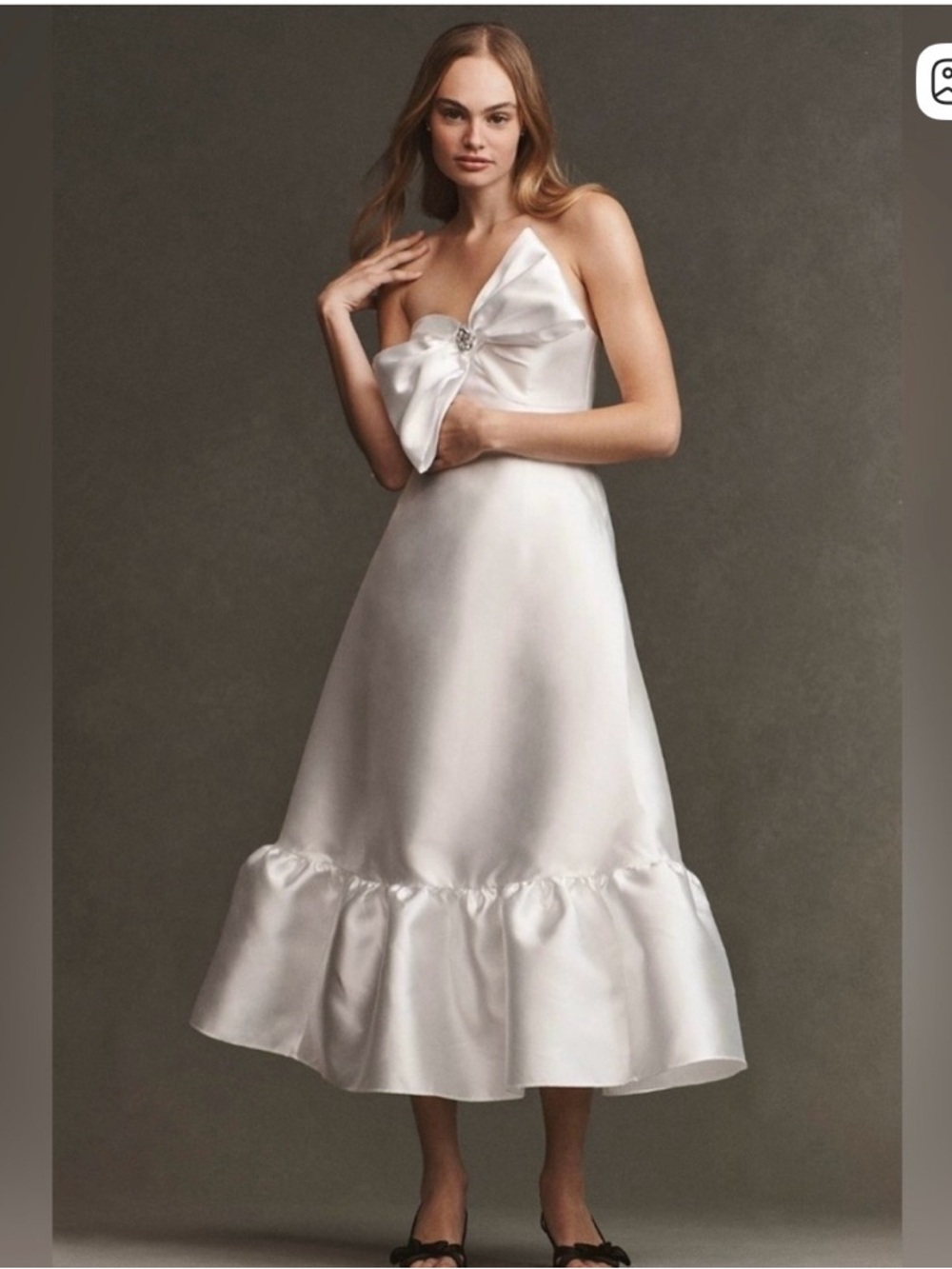 Anthropologie Hutch White Strapless Crystal Bow-tie Midi Dress Bridal